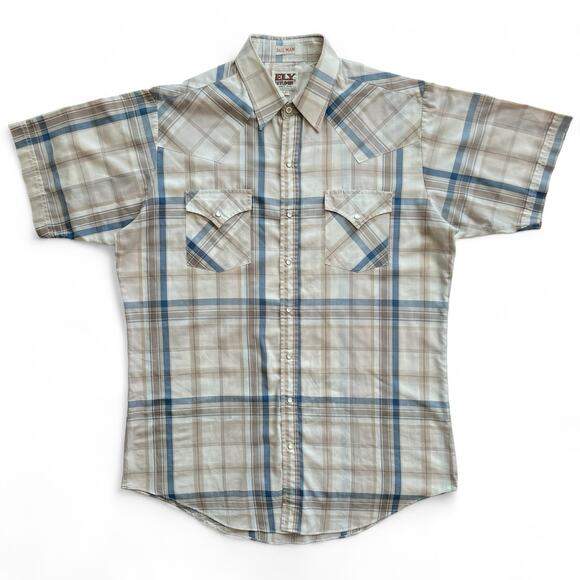 Ely Cattleman Other - Vintage Ely Cattleman Western Cowboy Pearl Snap Rodeo Short Sleeve Shirt LT Tan